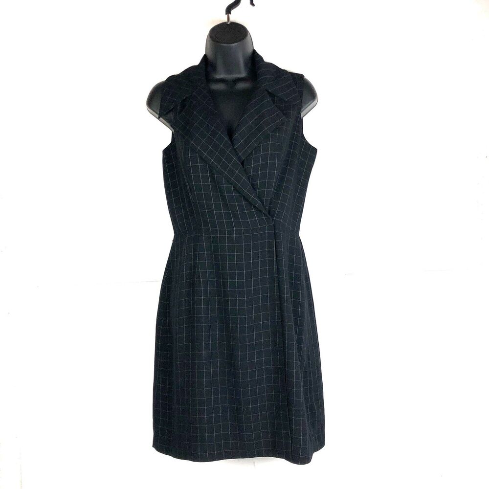 HUGO Buscati Windowpane Grid Sleeveless Blazer Dress Black Size 6 - Picture 2 of 8